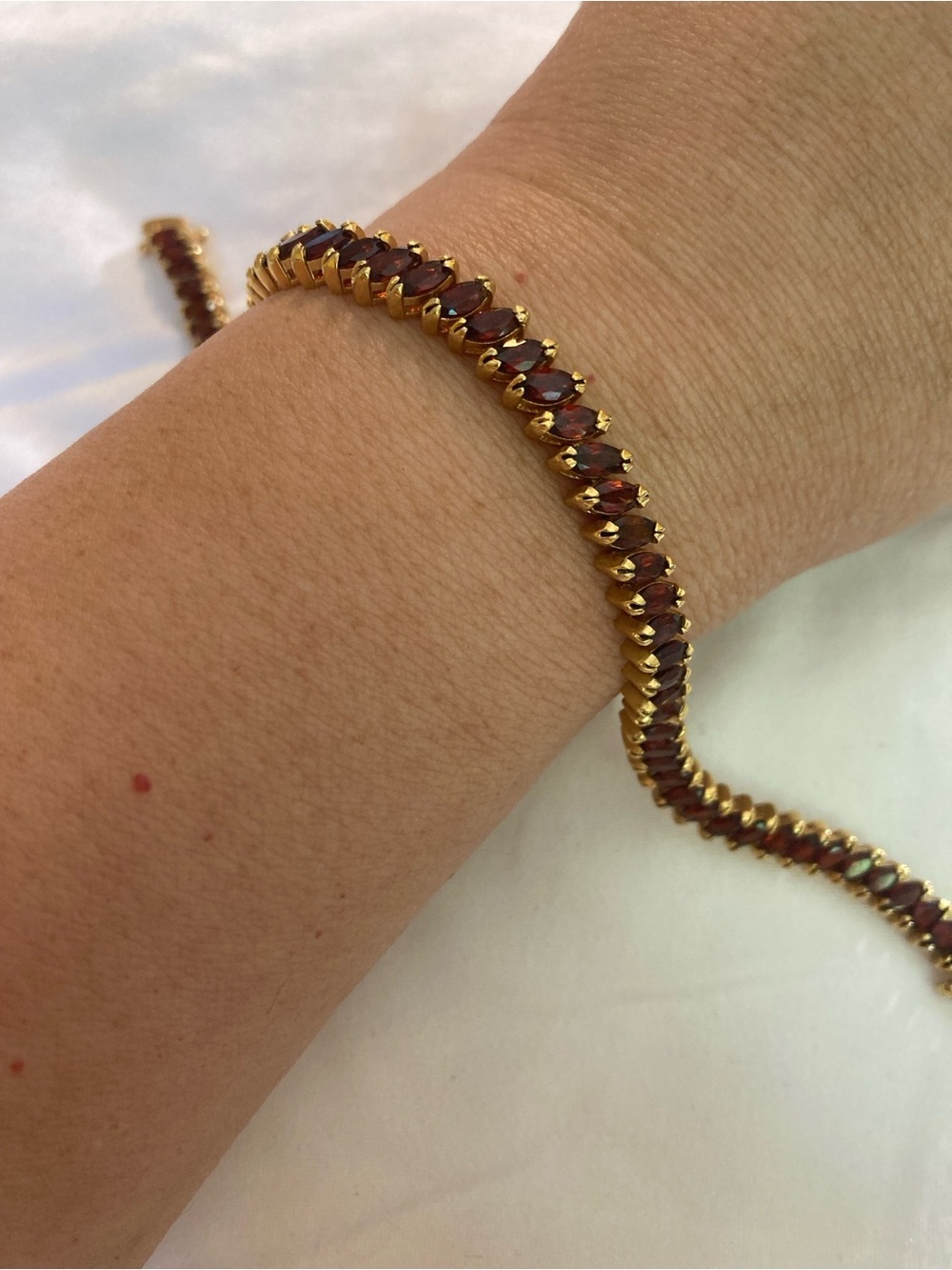 SETA Signed Vintage Bracelet with Marquis Garnet Colored CZ Double Safety